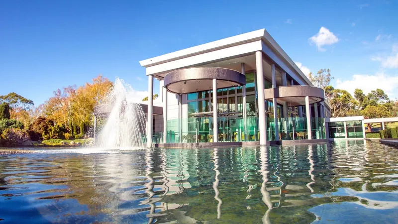 Glass facade and fountain at Country Club Casino