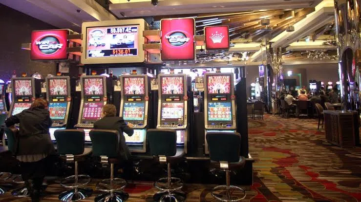 Row of slot machines at Crown Melbourne