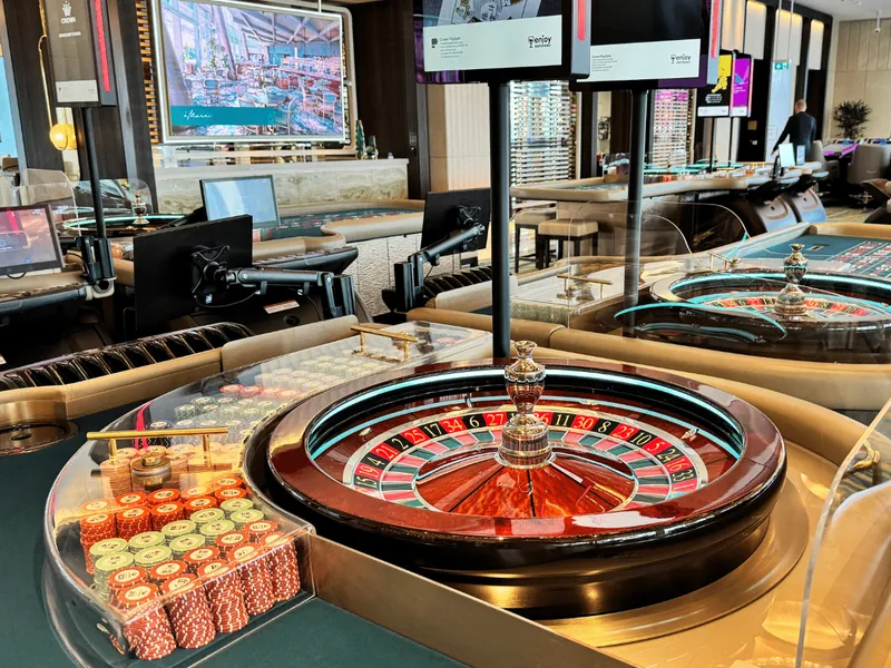 Roulette table with chips at Crown Sydney