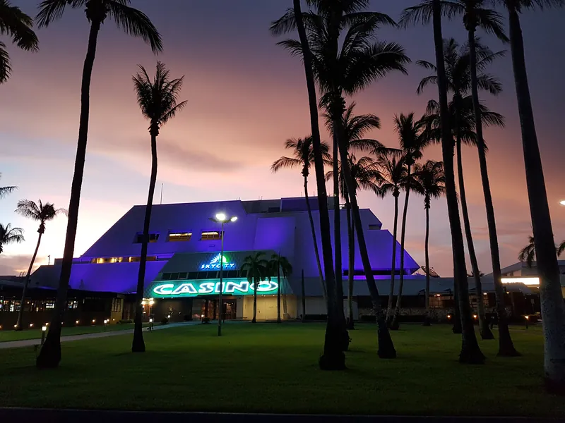 Mindil Beach Casino Resort illuminated at sunset