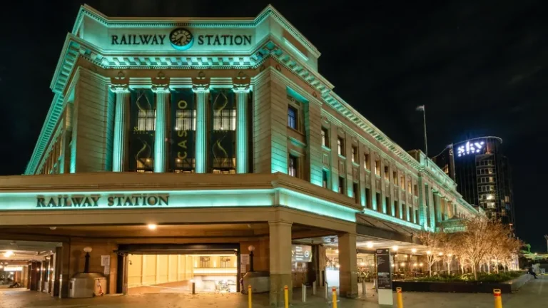 SkyCity Adelaide in the historic railway station at night
