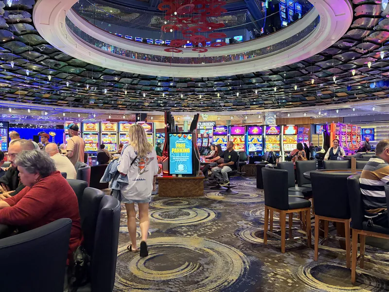 Slot machine lounge at The Reef Hotel Casino