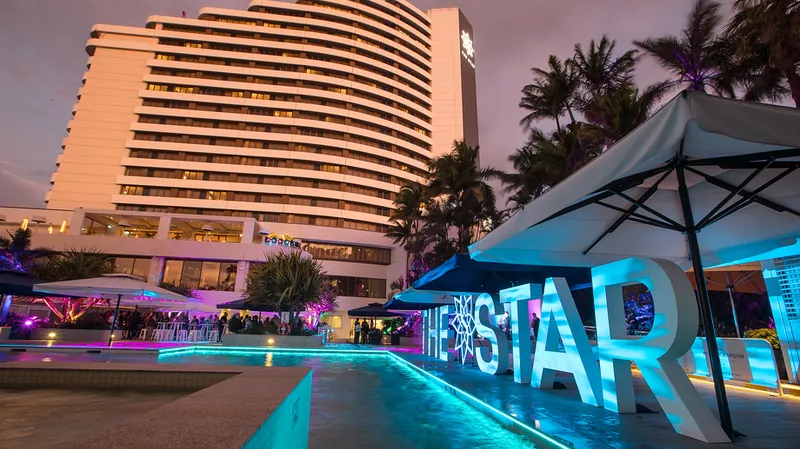 Poolside area at The Star Gold Coast at night
