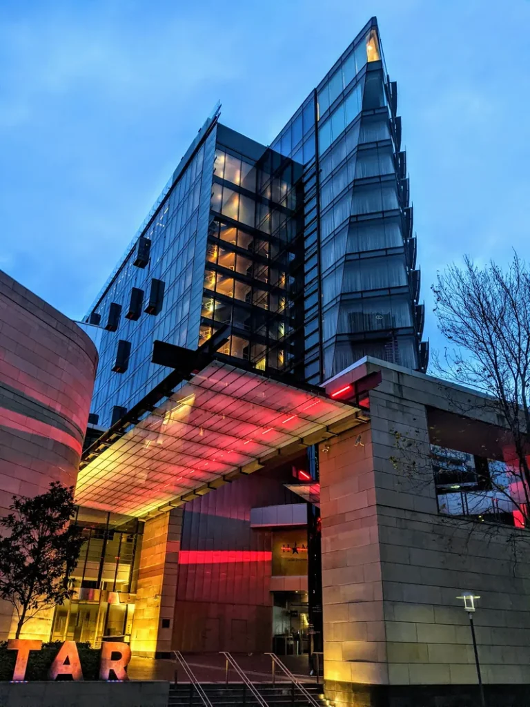Main entrance to The Star Sydney at dusk