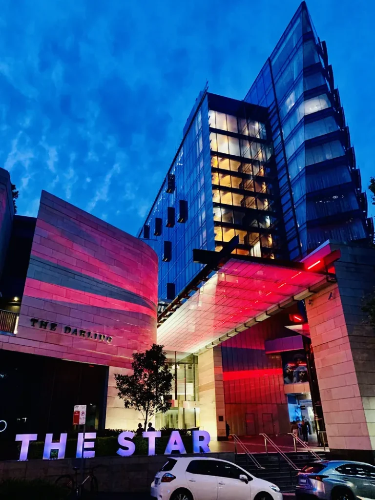 Main entrance to The Star Sydney at night