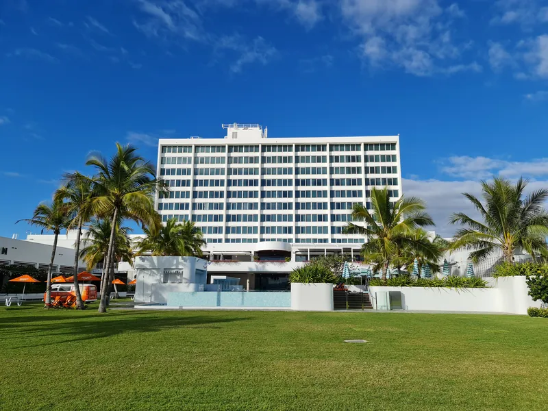 Lawn and hotel tower at The Ville Resort-Casino