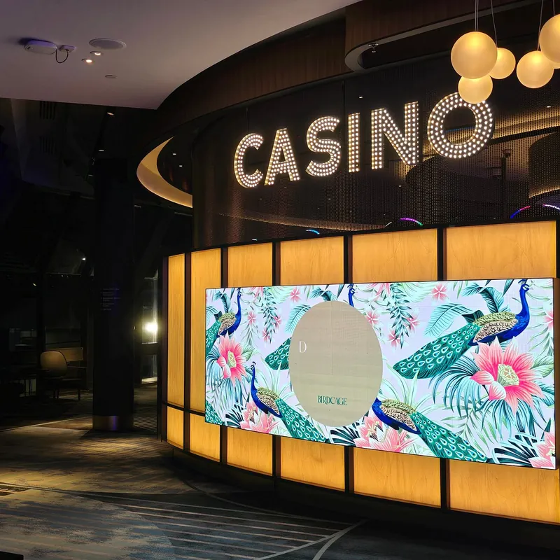 Casino entrance at Wrest Point Casino Hotel at night