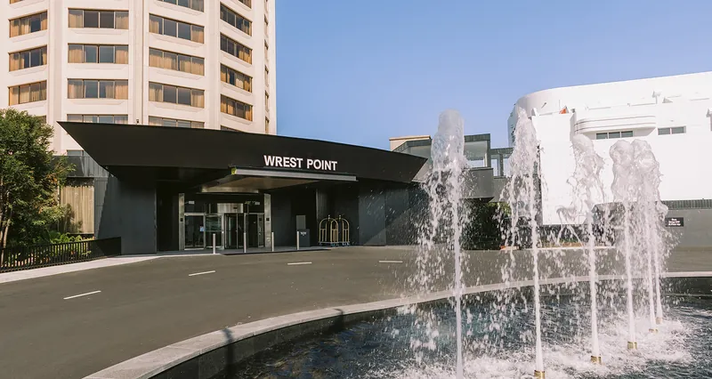 Main entrance and fountain at Wrest Point Casino Hotel