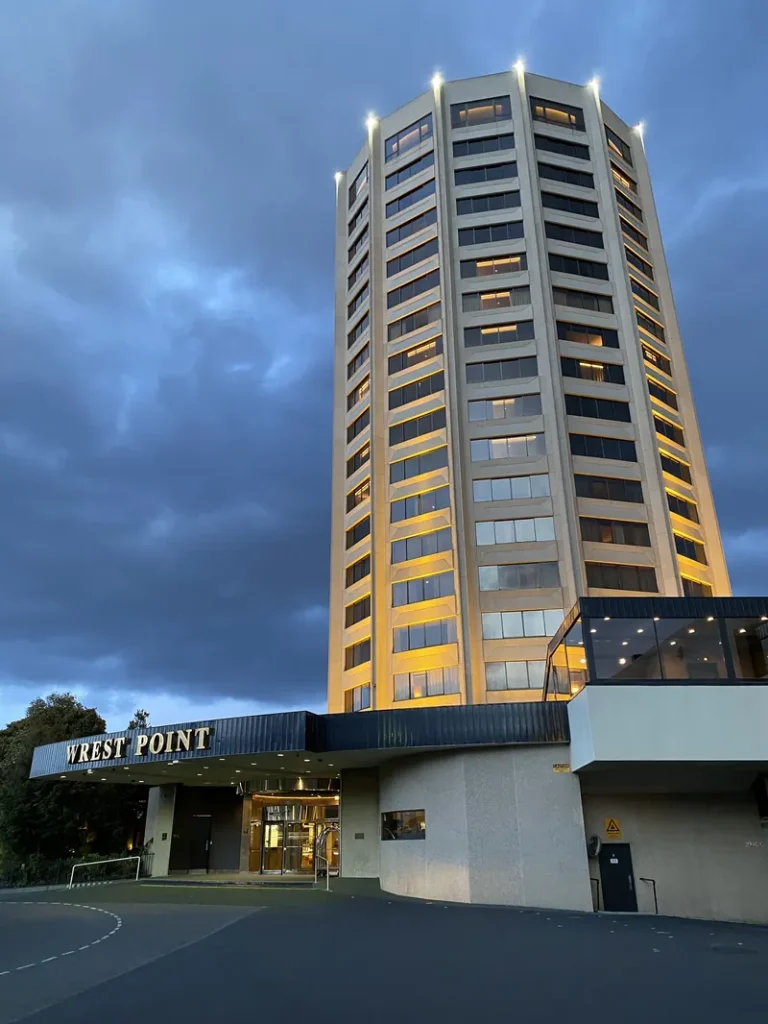 Wrest Point Casino Hotel tower at dusk